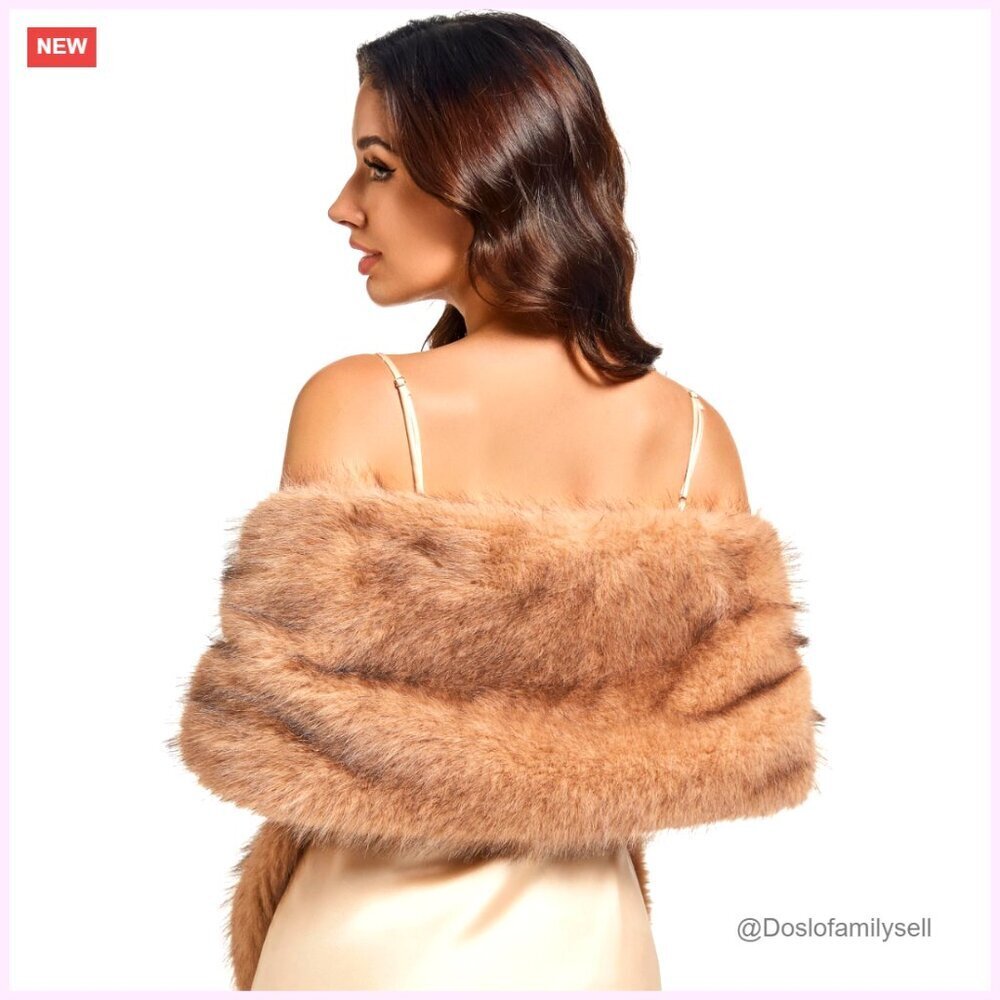 Faux Fur Shawl Wrap 63x21 Inches Double Hook Adjustable Wedding Outerwear